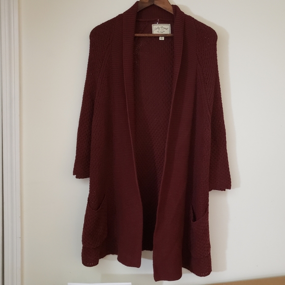 Lucky Brand Sweaters - Lucky Brand Burgandy Open Front Long Cardigan Sweater Oversized Open Knit Small